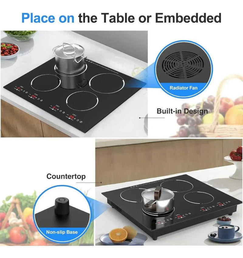 Estufa De Inducción 3600w Renahouse 4 Puestos Moderno Negro