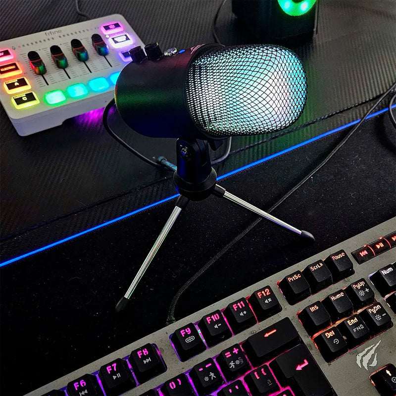 Micrófono USB para videojuegos Havit Gk51 Rgb cardioide negro para escritorio