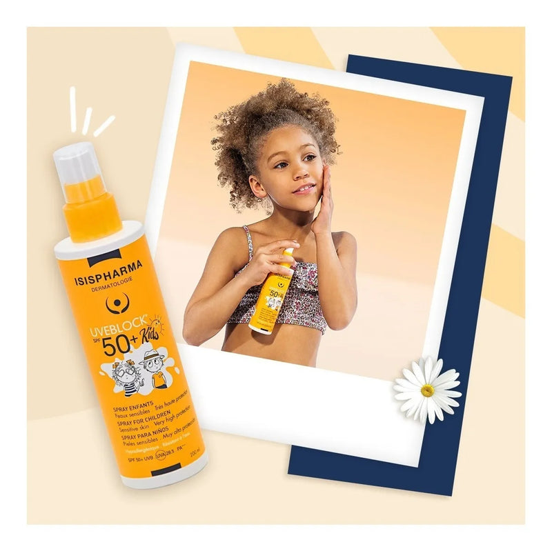 Protector solar infantil Isispharma Uveblock Uveblock Kids 50FPS en atomizador 200mL
