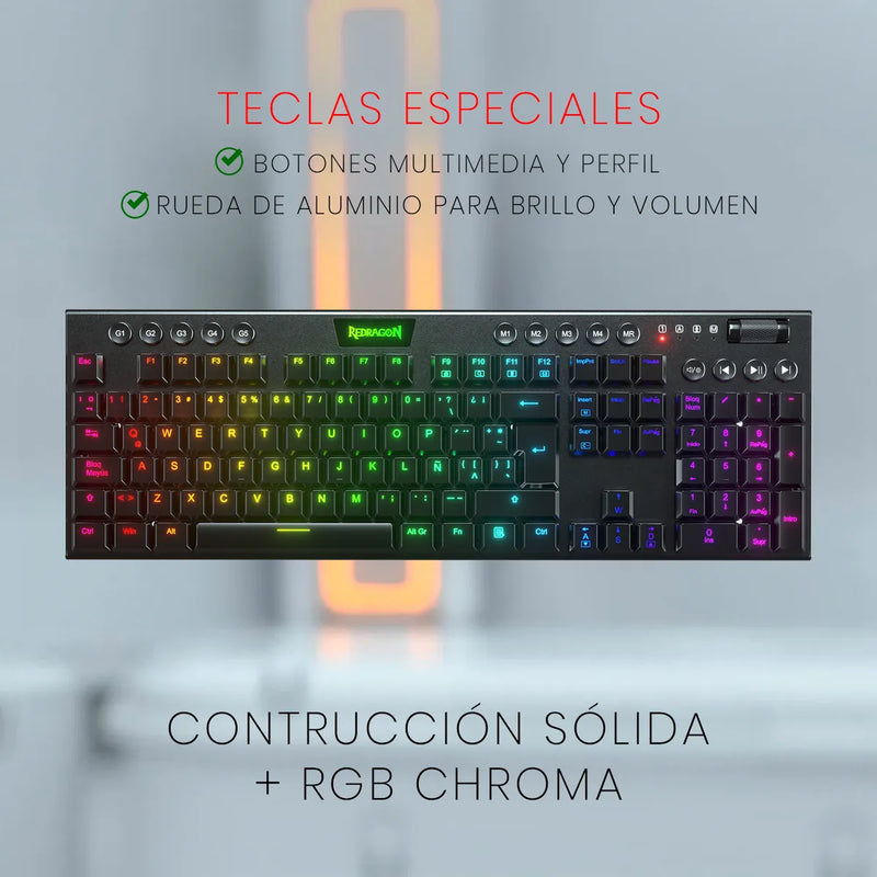 Teclado Gamer Redragon Horus Fs K619 Rgb Switch Rojo Color del teclado Negro Idioma Español Latinoamérica