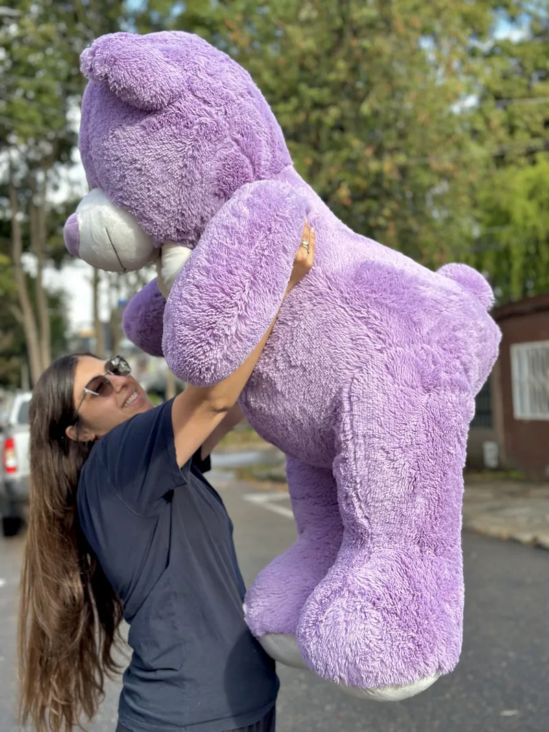 Oso De Peluche Gigante 1,60 + Moño + 3 Globos Lila