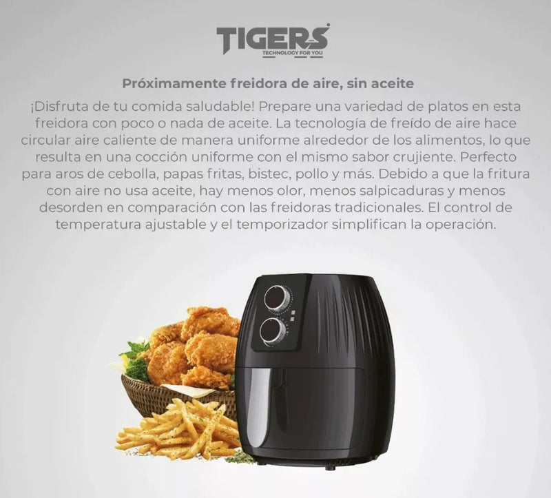 Freidora Electrica De Aire Manual 4.5 Litros Tigers Tg337 Negro