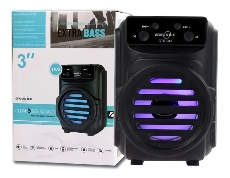 Mini Bocina Altavoz Bluetooth Speaker Usb Recargable Luz Rgb Negro