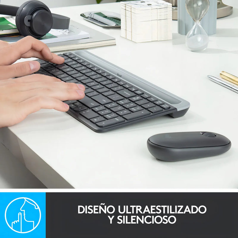 Combo Inalámbrico Logitech Mk470 + Alfombrilla Xl (80x30cm) Mouse Negro Teclado Negro