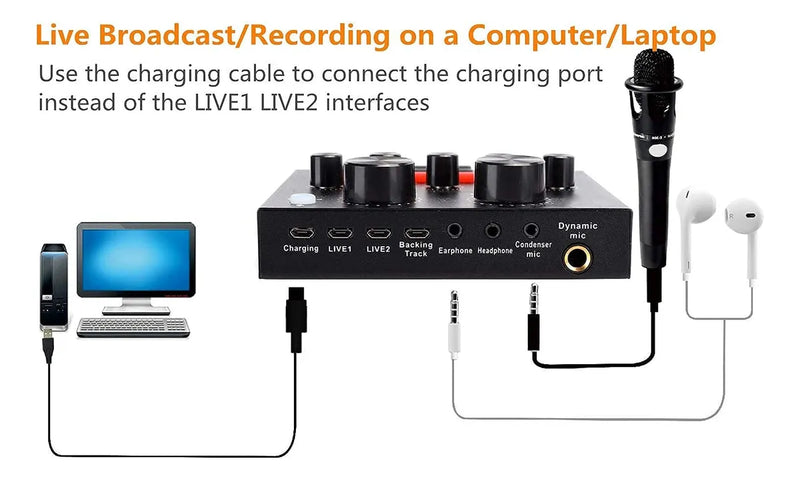 Mezcladora Tarjeta Sonido V8 Audio Grabacion Efectos Interfa Negro