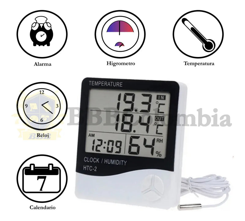 Reloj Termohigrometro Digital Sonda Temperatura Humedad Htc2