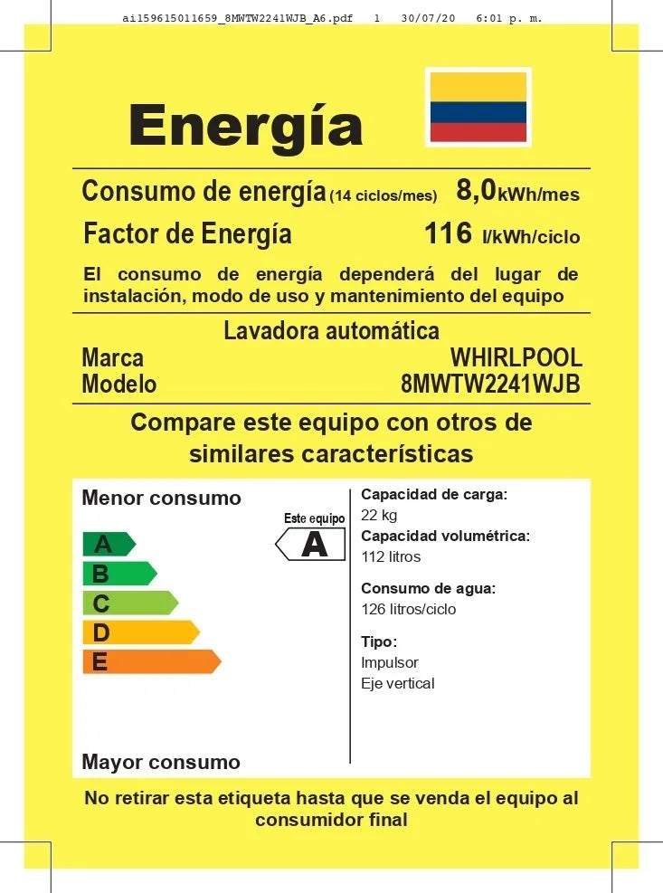 Lavadora Whirlpool Carga Superior 22kg Xpert System Impeller Blanco