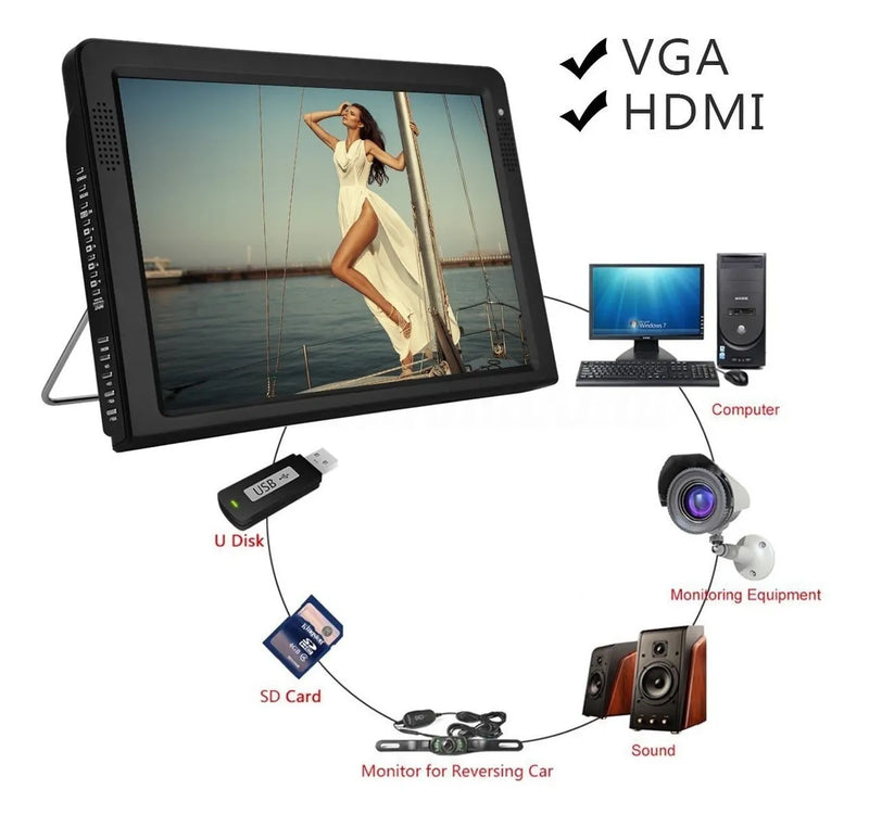 Tv Digital Portatil 12 Pul. Tdt Bat. Recarg - Hdmi - Usb