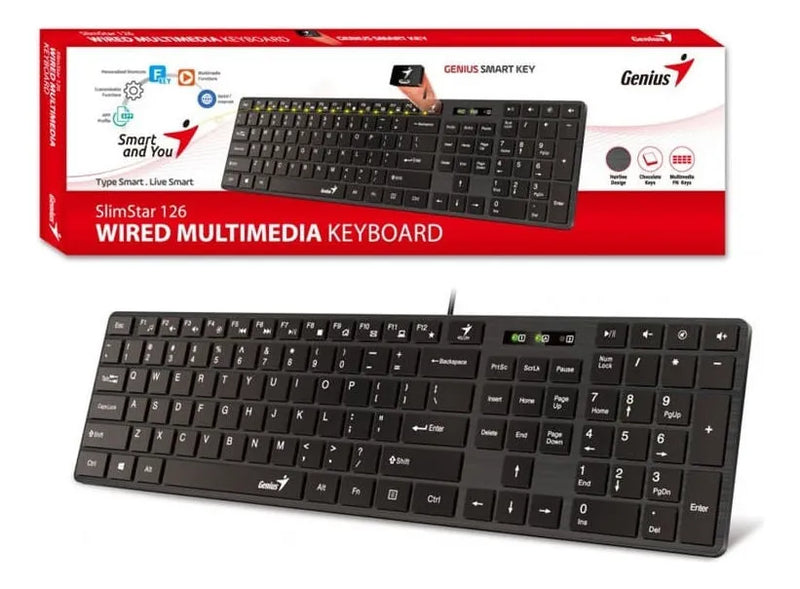Teclado Genius SlimStar QWERTY Membrana español color negro con luz no