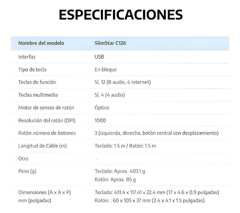 Kit Teclado Y Mouse Genius Slimstar C126 Usb Español Color Del Teclado Negro