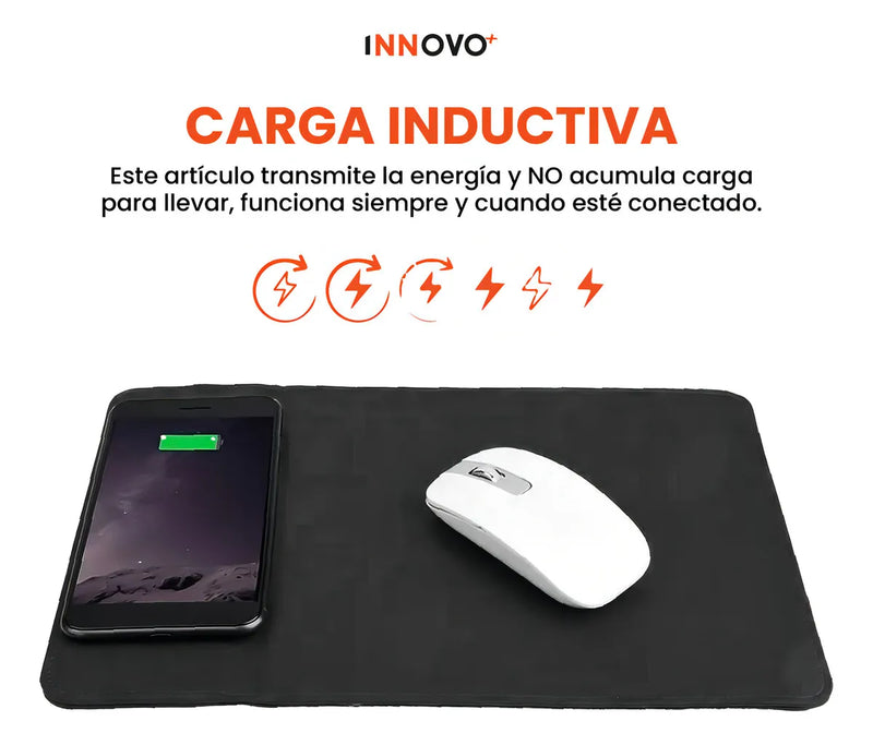 Mouse Pad Con Cargador Inalambrico Inductiva Para Celular Elegante Cuero Color Negro