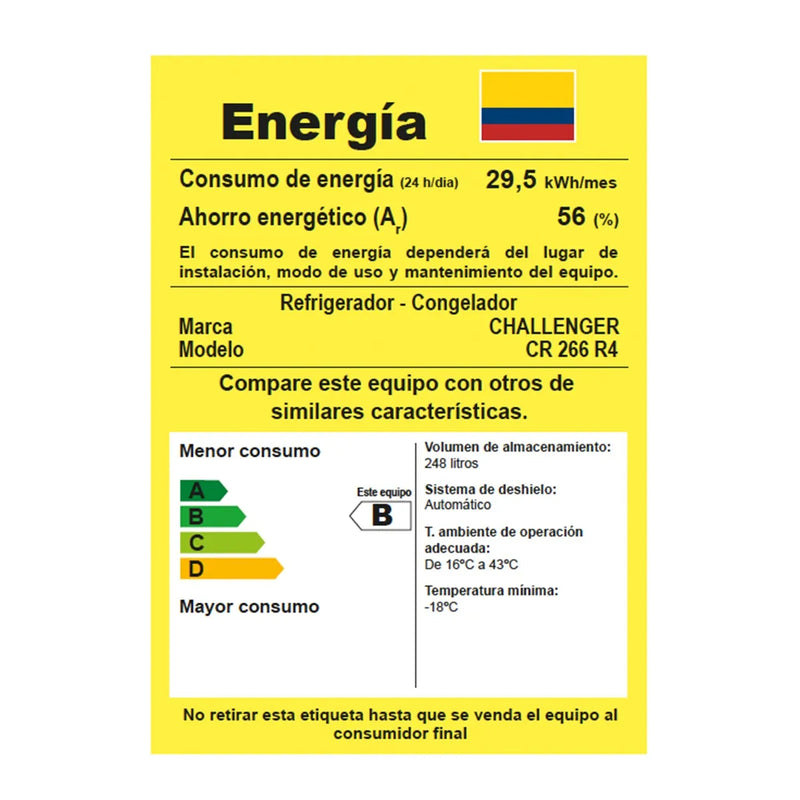 Nevera No Frost Challenger 266 Litros Brutos Serie Lumina Color Titanium