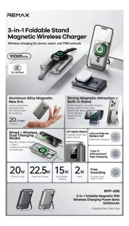 Remax Power Bank Wireless Rpp-695 3 In 1 10.000 Mah