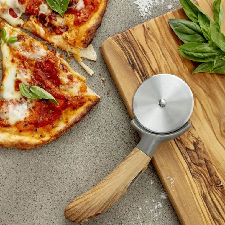 Cortador Pizza Acero Inoxidable Mango De Madera Gris