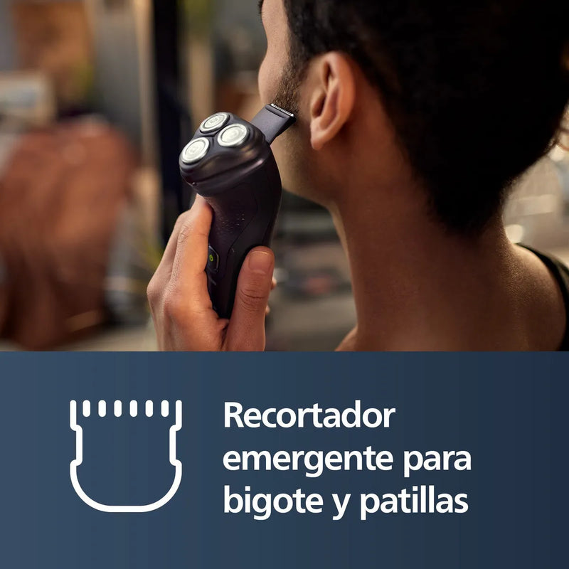 Philips Shaver 3000X Series, Afeitadora eléctrica en seco y húmedo, Tecnología SkinProtect, Recortador emergente, Máquina de afeitar, Deep Black, Modelo X3021/00