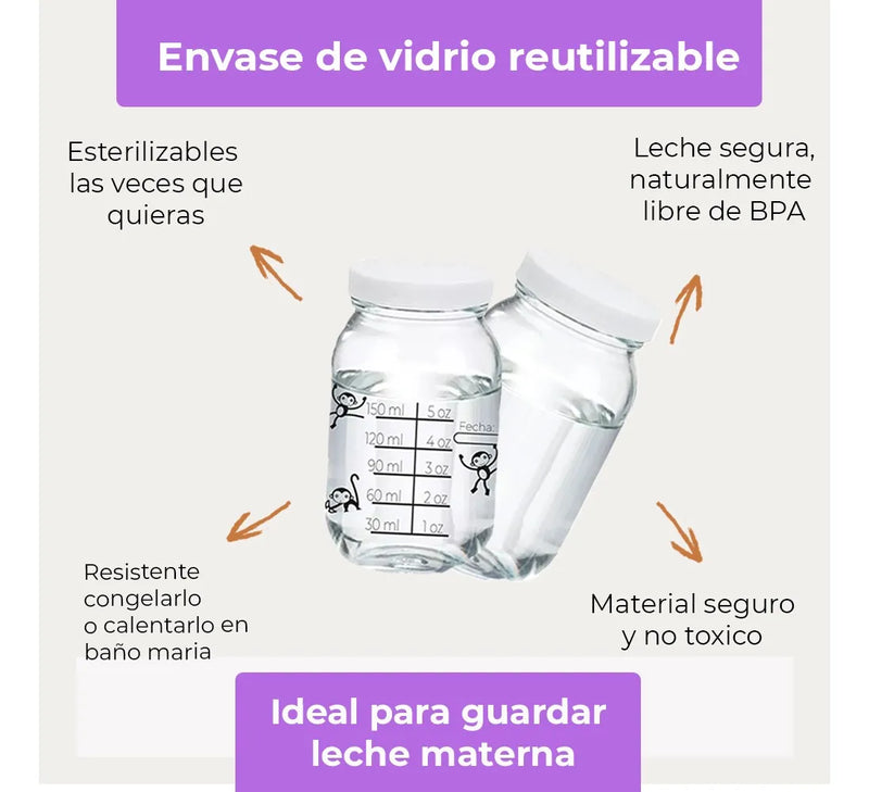 6 Frascos Envase Vidrio Almacenar Leche Materna 8 Oz