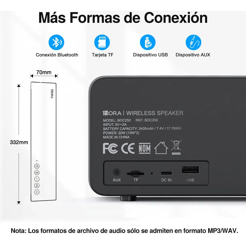 Bocina Bluetooth 1hora 20w Potente Con Bajos Profundos Negro
