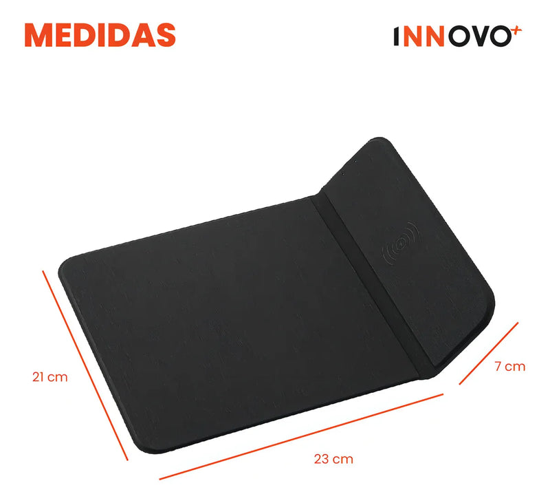 Mouse Pad Con Cargador Inalambrico Inductiva Para Celular Elegante Cuero Color Negro