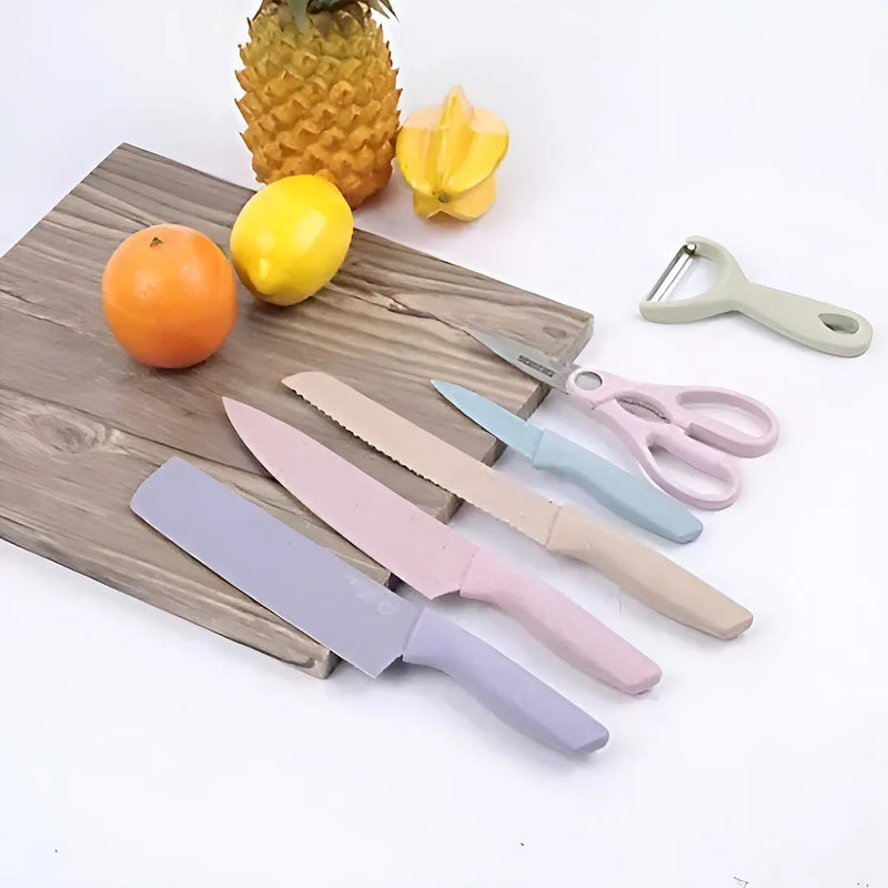 Set De Cuchillos Tijeras Pelador Color Tonos Pastel