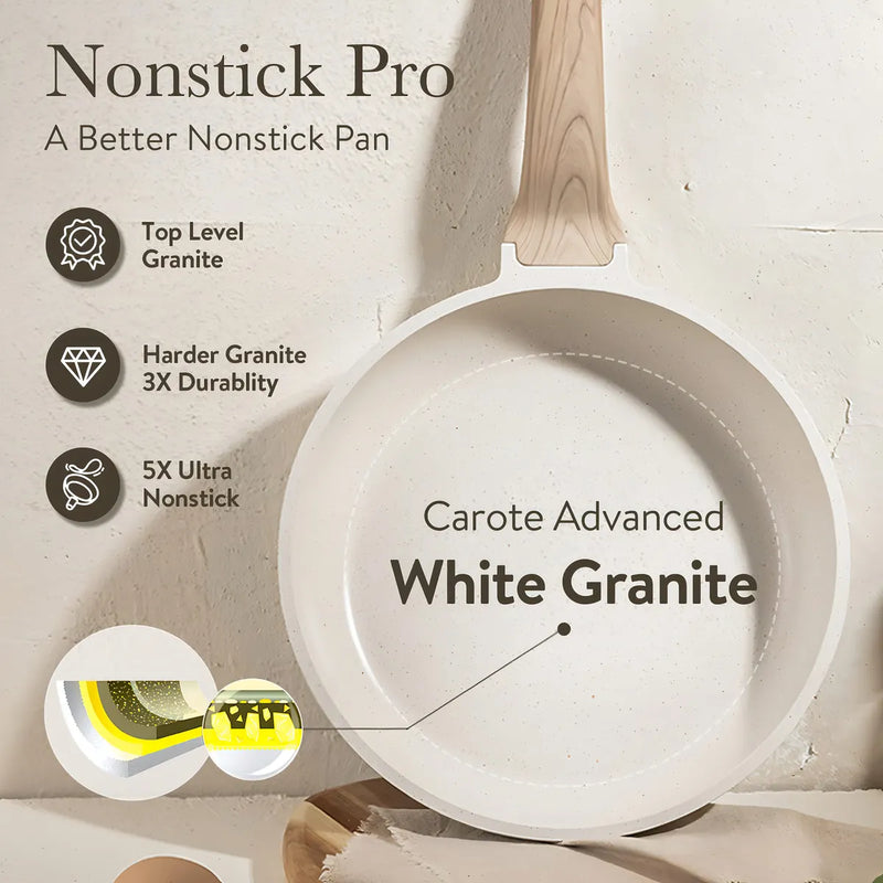 Carote Sartén Antiadherente De 8 Pulgadas Con Tapa, Sartenes Antiadherentes De Granito Blanco, Sartén Para Huevos De Piedra, Sartén Para Chef, Sin Pfos Ni Pfoa