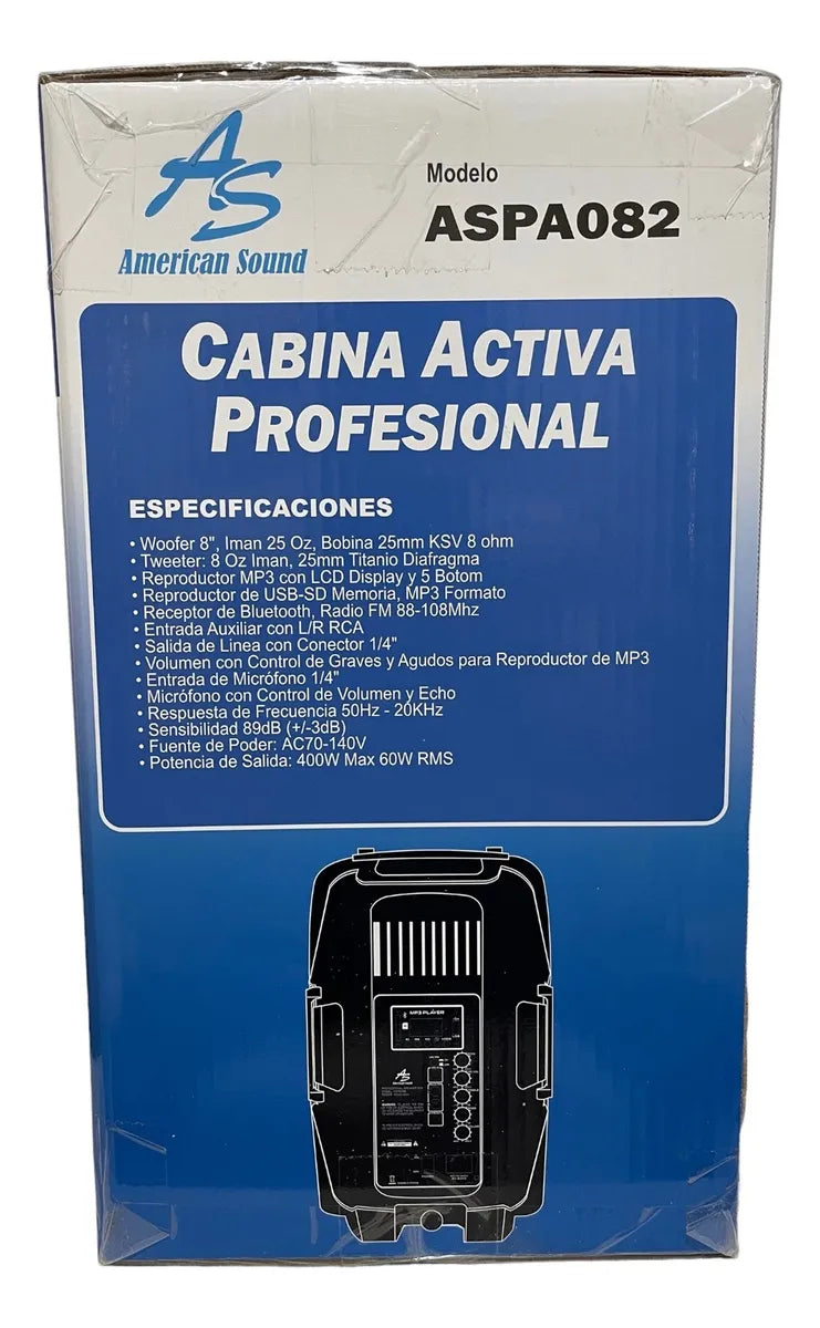 Parlante Activo Directo American Sound 8 Pul + Mic Aspa082 Negro