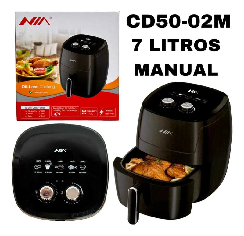 Freidora Sin Aceite Olla Air Fryer 7 Litros Extragrande Negro