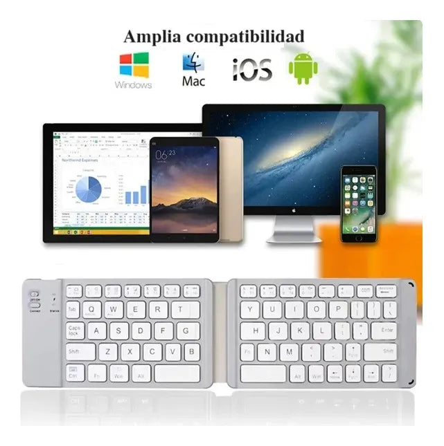 Mini Teclado Inalambrico Plegable Portatil, Bluetooth Color del teclado Blanco