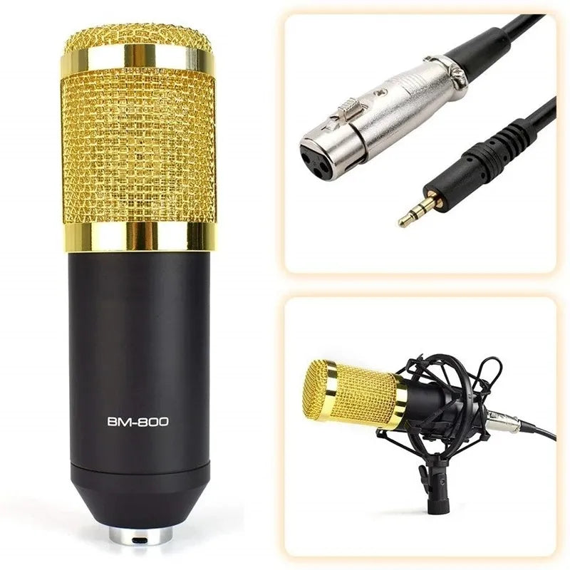 Microfono Condensador Profesional Bm-800 + Tarjeta De Sonido Negro/dorado