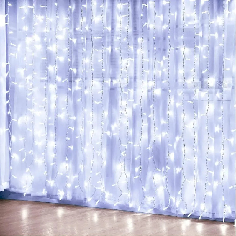Luz Led Cortina 3x2 Mtr Cascada Luces Navidad Decoración Blanco