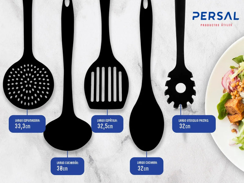 Persal - Set Utensilios Cocina X5 Cucharones Resistente 200c Negro