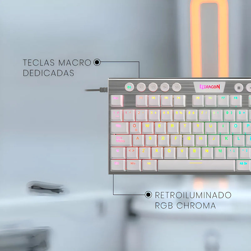 Teclado Mecanico Gamer Tkl Redragon Horus Blanco Switch Red