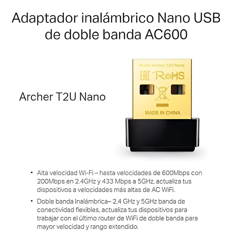 Receptor Wifi Usb Tp-link Ac600 Dual Band Archer T2u