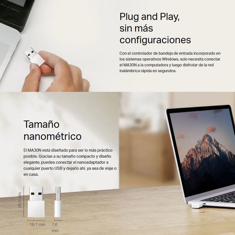 Adaptador Nano Usb Wifi Banda Dual Ac1300, Mercusys Ma30n