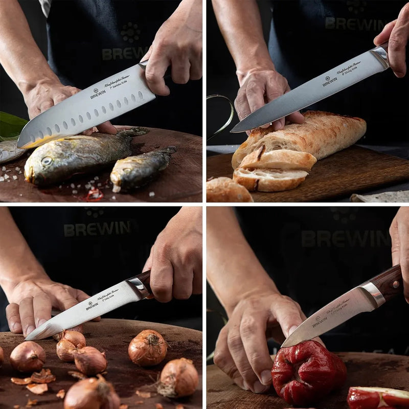 Set 5 Cuchillos Profesionales En Acero Inoxidable Japoneses Pakka Wood