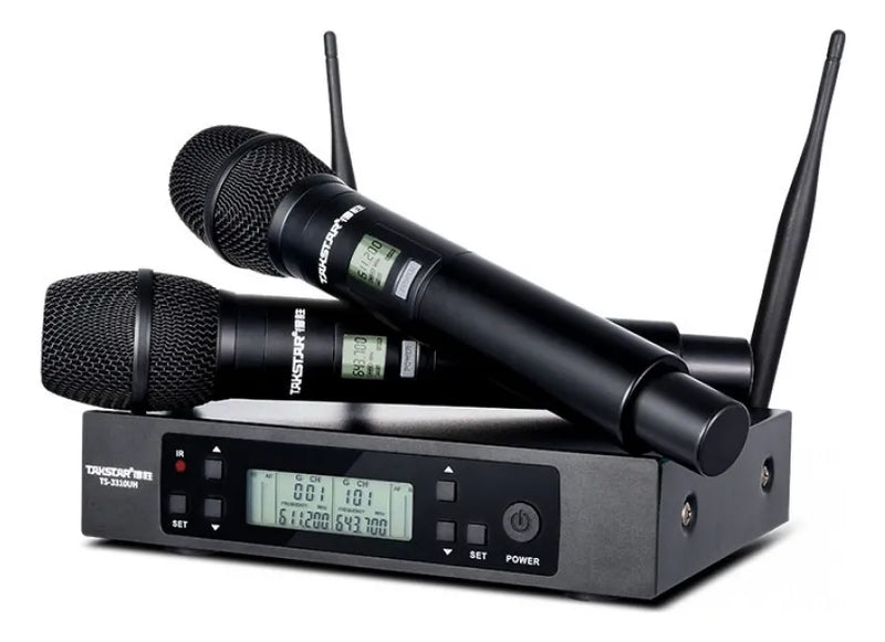 Microfonos Inalambricos Doble Takstar Ts3310 100mt 100ch Uhf Negro