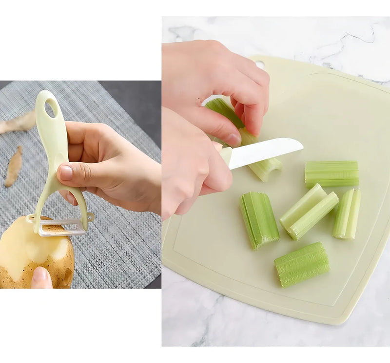 Set Pelapapas Tabla Cuchillo Pelador Frutas Verduras Acero Color Variado