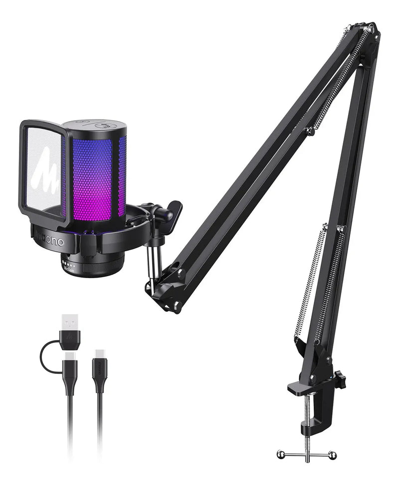 Micrófono de condensador USB Maono Gamerwave Rgb DGM20s Con Brazo Araña color Negro