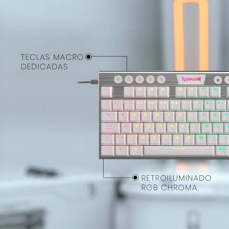 Teclado Gamer Redragon K619w Horus Fs Blanco Cable Red Sp F Idioma Español Latinoamérica Color Del Teclado Blanco