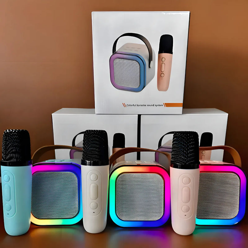 Mini Parlante Karaoke K12 Audiok Con Efectos De Luz Y Efectos De Voz Color Rosa