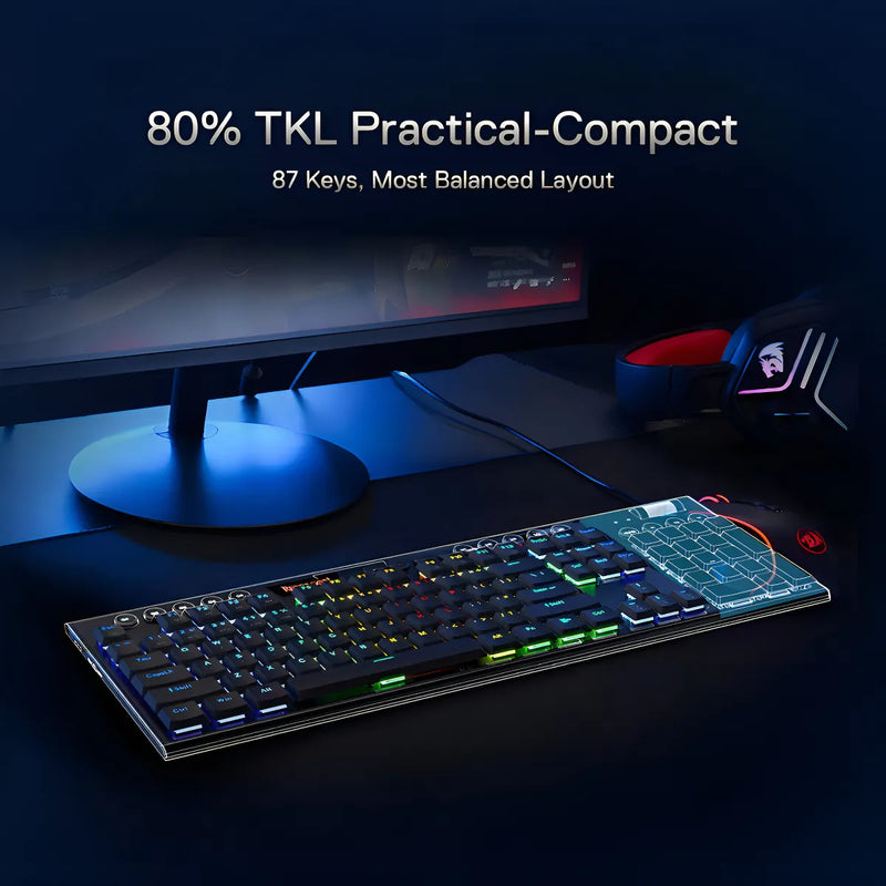Teclado Redragon Horus QWERTY Red Ultra low profile español latinoamérica color negro con luz RGB