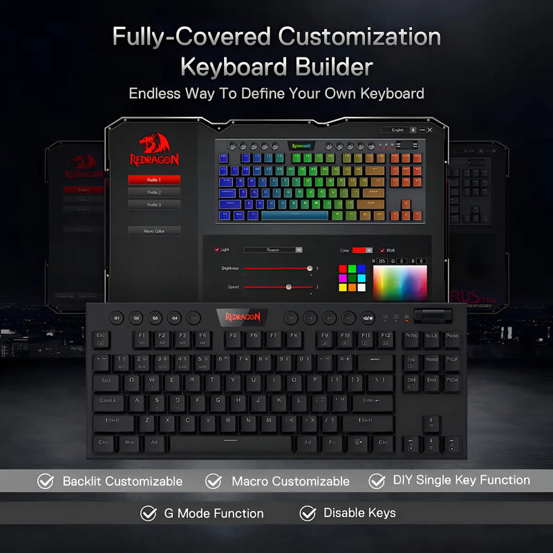 Teclado Redragon Horus QWERTY Red Ultra low profile español latinoamérica color negro con luz RGB