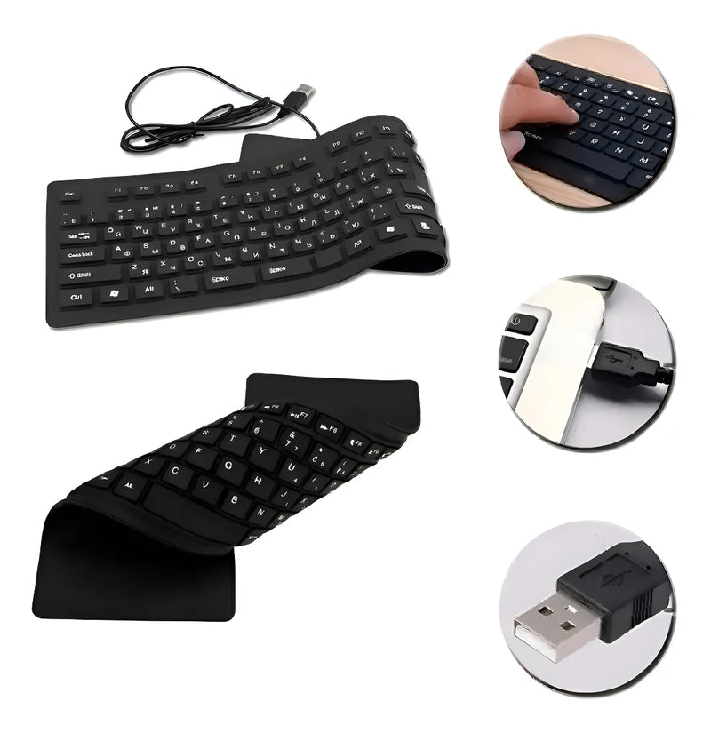 Teclado flexible de silicona usb plegable pc tab notebook Abnt2 flex2 color negro
