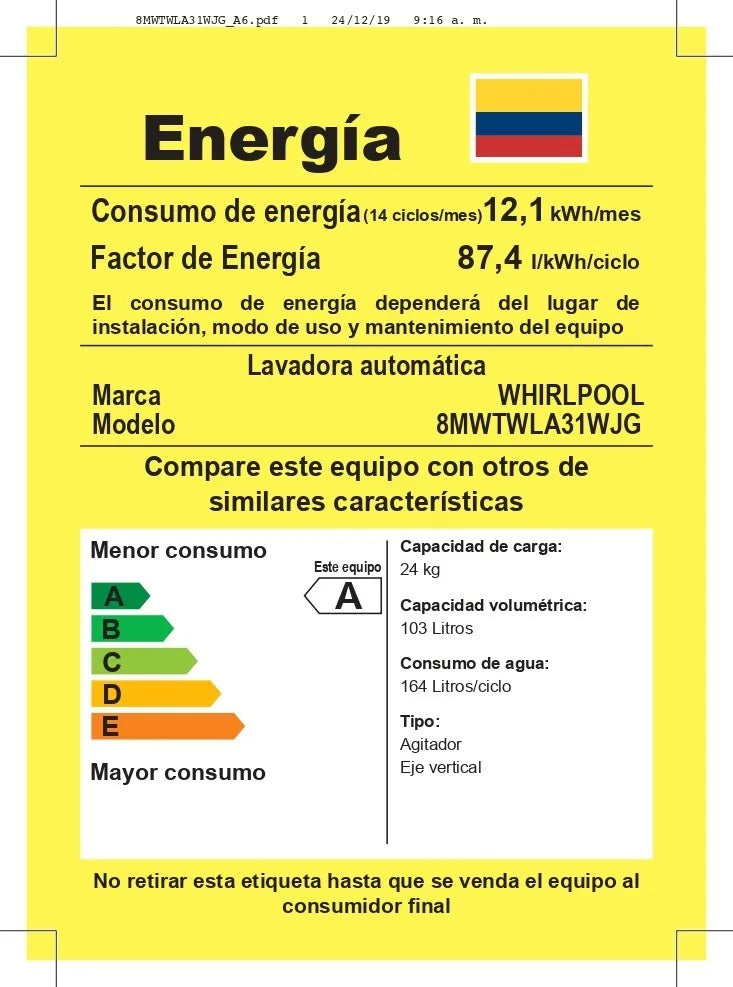 Lavadora Whirlpool Carga Superior Xpert System 24 Kg - Gris