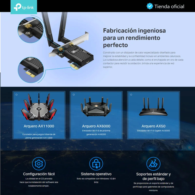 Tp-link, Tarjeta Pcie Wifi 6 Ax3000 + Bt 5.2, Archer Tx55e