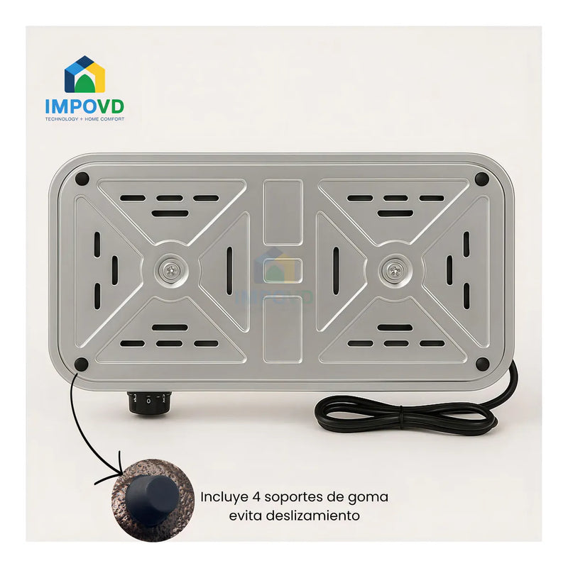 Fogon estufa electrica portatil 2 puestos 2000W cada puesto cocina blanca eficiente compacta duradera resistente facil limpieza rapida conexion uso hogar oficina comedor departamentos