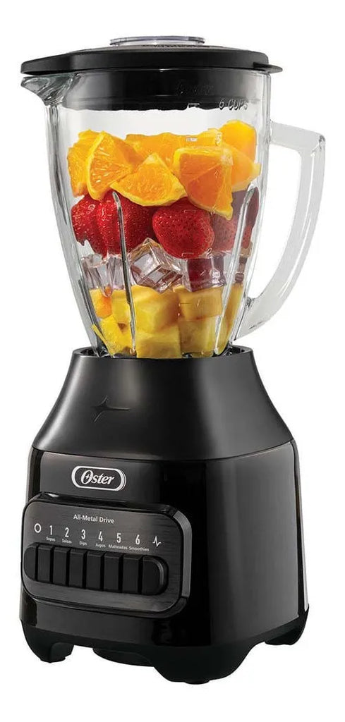 Oster® Licuadora, con Vaso de Vidrio Refractario Boroclass® y 6 Velocidades más Pulso, Ideal para Recetas Frias y Calientes, Negro, BLSTPEGBPB