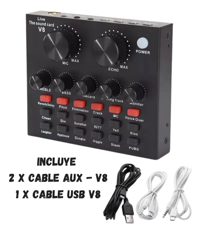 Tarjeta De Sonido V8 Interfaz Consola De Audio Grabación Negro
