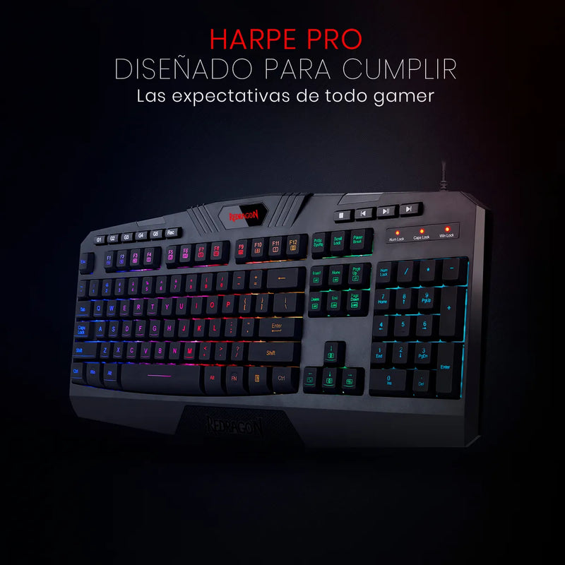 Teclado gamer Redragon Harpe Pro K503A RGB QWERTY español color negro con luz RGB