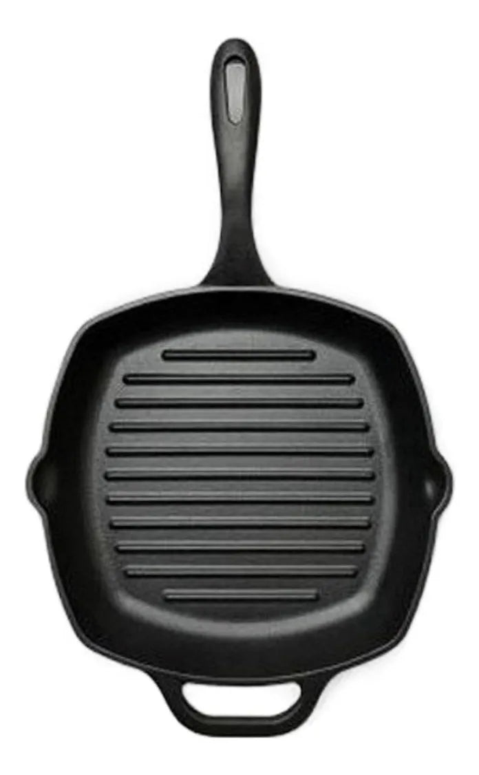 Sartén De Hierro Cuadrada Tipo Grill Con Mango 25x25cm Curado