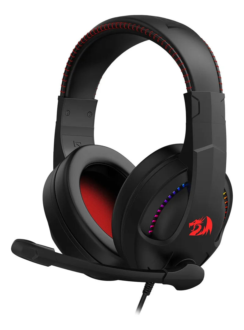 Auriculares Cronus Gamer con iluminación RGB y micrófono Redragon, color negro